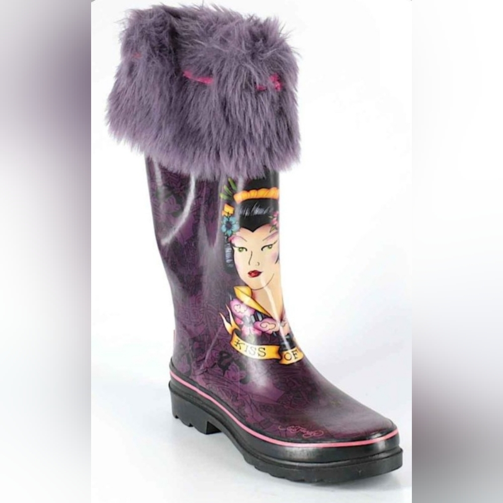 Vintage ED HARDY RAINBOOTS SNOW BOOT SIZE 6 FIT 7 (?) NEW IN BOX KISS OF DEATH💋